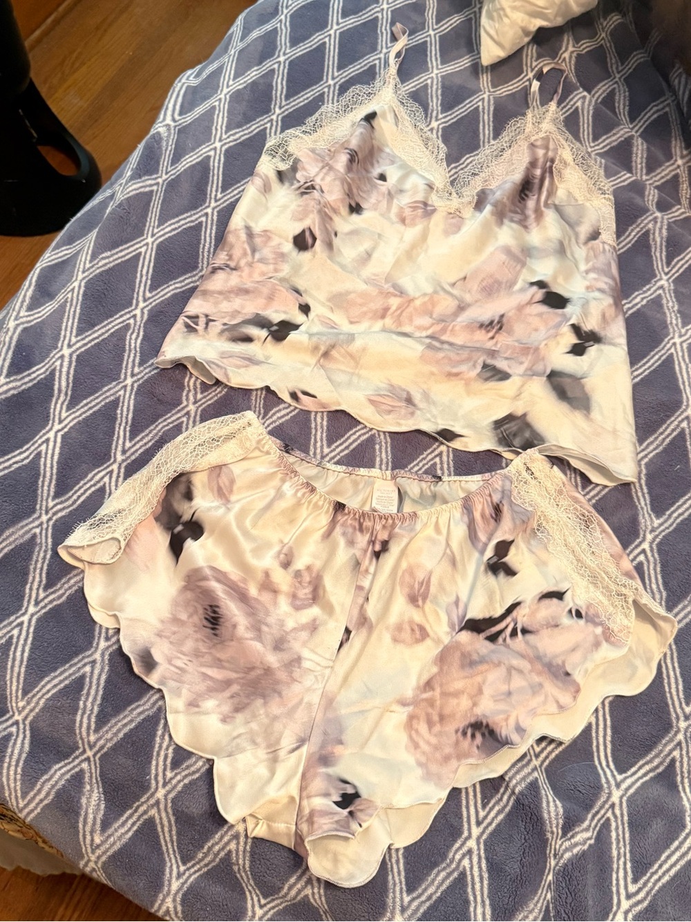 Victoria's Secret Pastel Floral Satin Lace Cami & Short Set